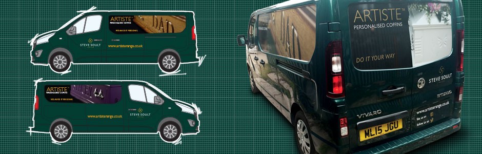 Design drawings and photograph of the Steve Soult Limited Artiste van livery