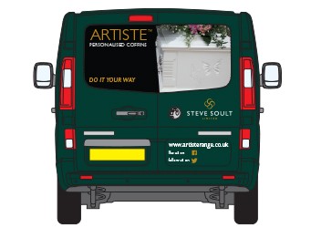 Design drawing of the rear of the Steve Soult Limited Artiste van livery
