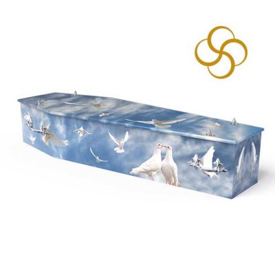 Doves Persona colourful printed coffin