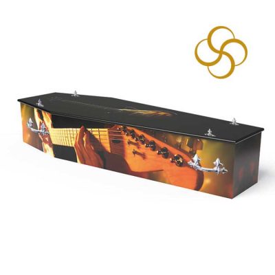Guitar Hero Persona colourful printed coffin