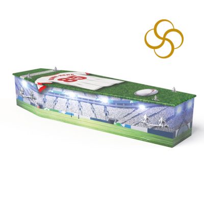 Rugby Persona colourful printed coffin