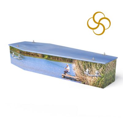 Fisherman blue Persona colourful printed coffin