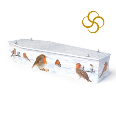 Robin in snow Persona colourful printed coffin