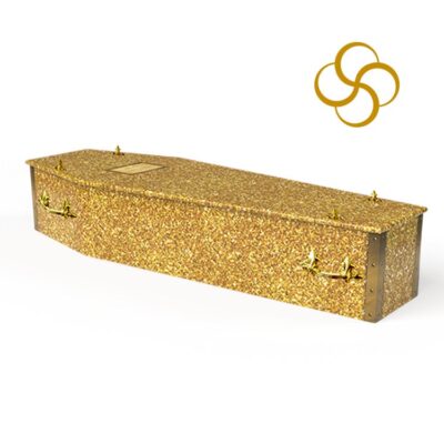 gold persona colourful picture coffin
