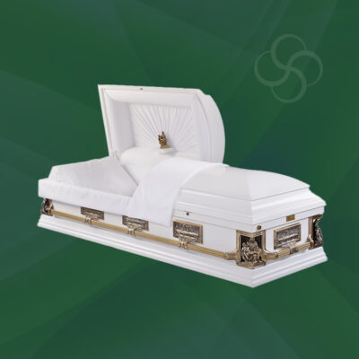 White American Casket with Christ Statue.